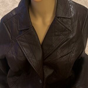 Dennis Basso Dark Brown Quilted Leather Jacket